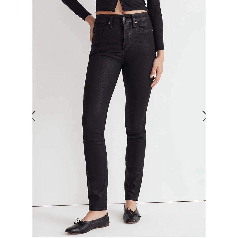 $148 Madewell Stovepipe Jeans in True Black Wash: Coated Edition size 31 m1